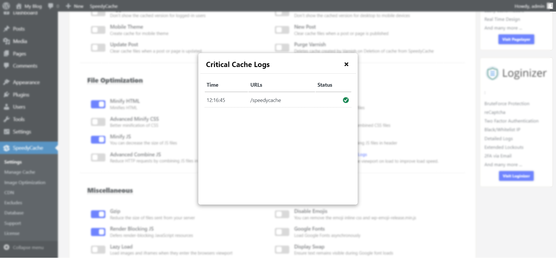 SpeedyCache Critical CSS Logs SpeedyCache Critical CSS Logs