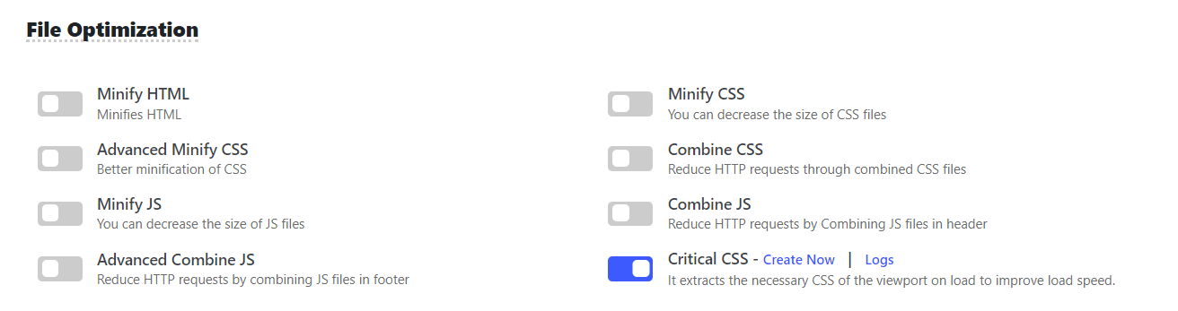 SpeeydCache Critical Cache option SpeeydCache Critical Cache option