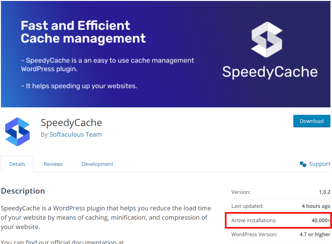 SpeedyCache 40K Installs stats SpeedyCache 40K Installs stats