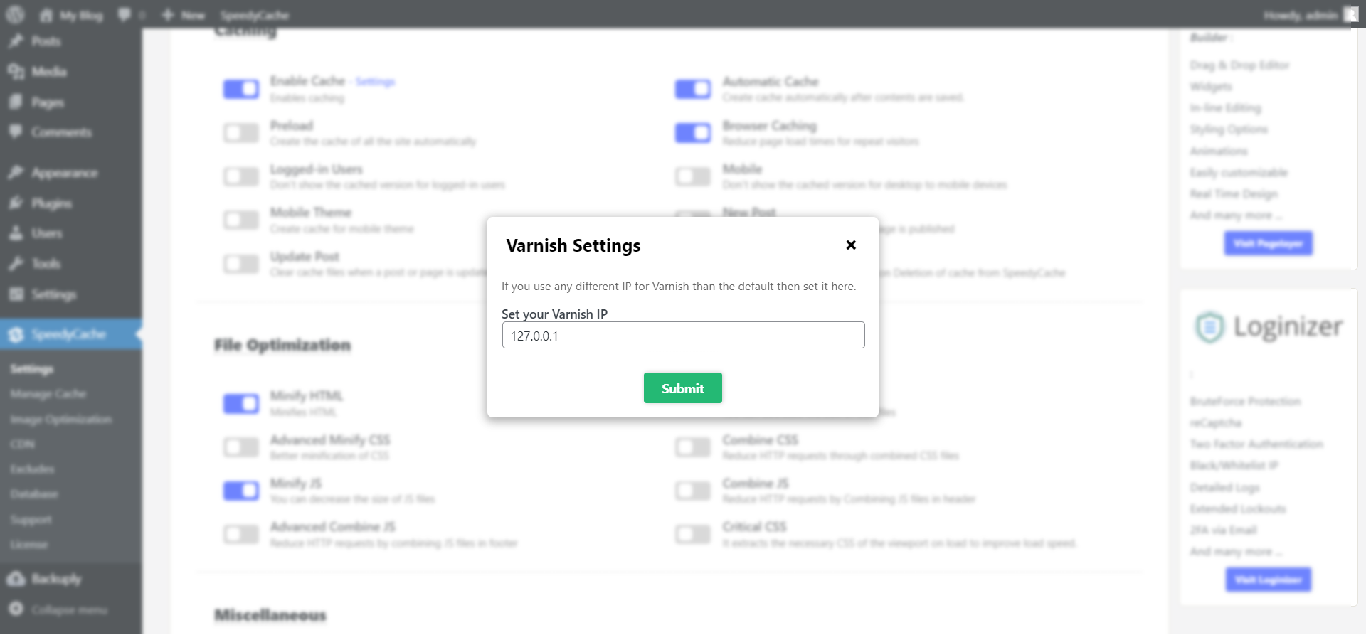 SpeedyCache Set varnish IP SpeedyCache Set varnish IP