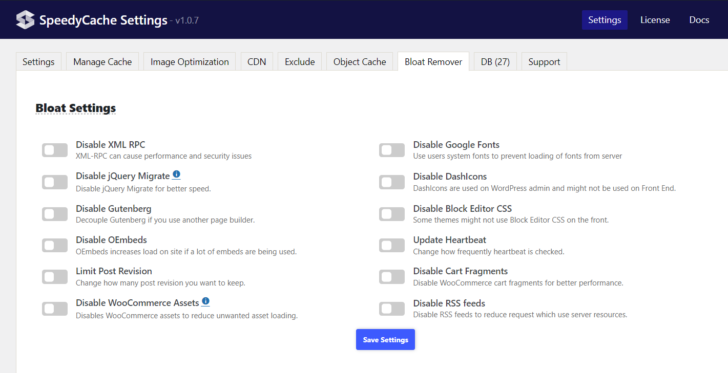SpeedyCache WordPress bloat remover SpeedyCache WordPress bloat remover