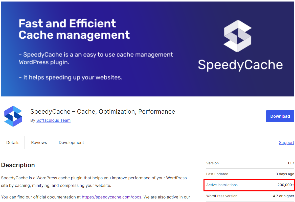 SpeedyCache WordPress page SpeedyCache WordPress page