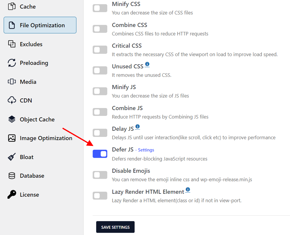 Defer JS Defer JS enabled in File Optimization tab