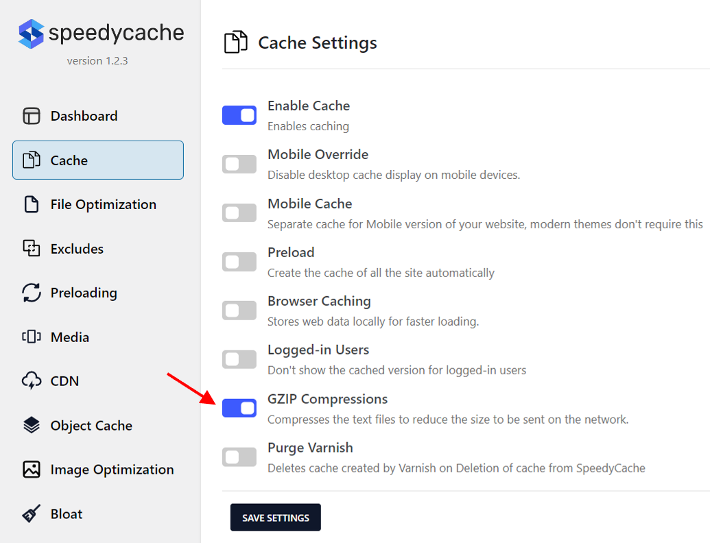 GZIP compression in WordPress Enabling GZIP compression in Cache tab