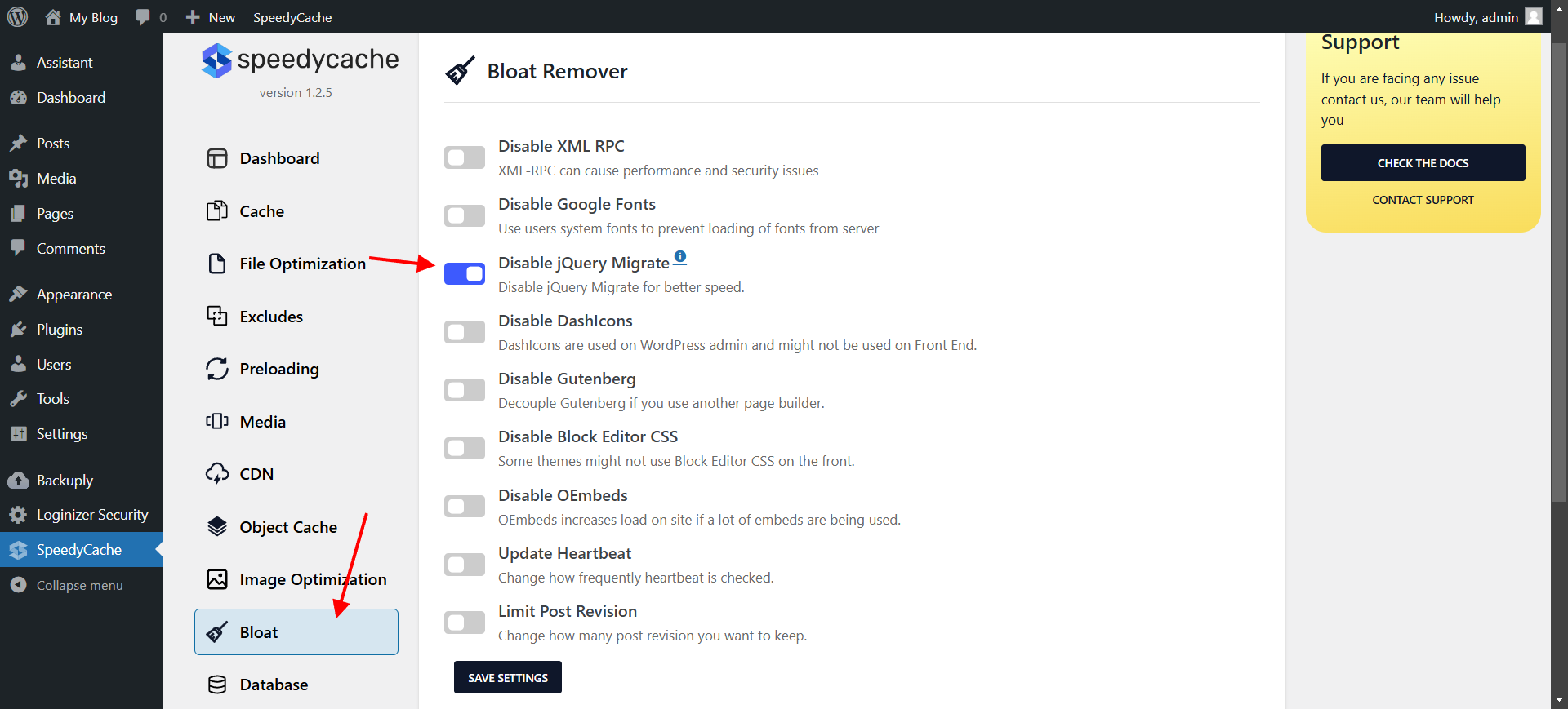 Disable jQuery Migrate Disable jQuery Migrate setting field