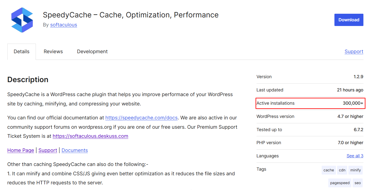 Screenshot of SpeedyCache Page on WordPress Screenshot of SpeedyCache Page on WordPress